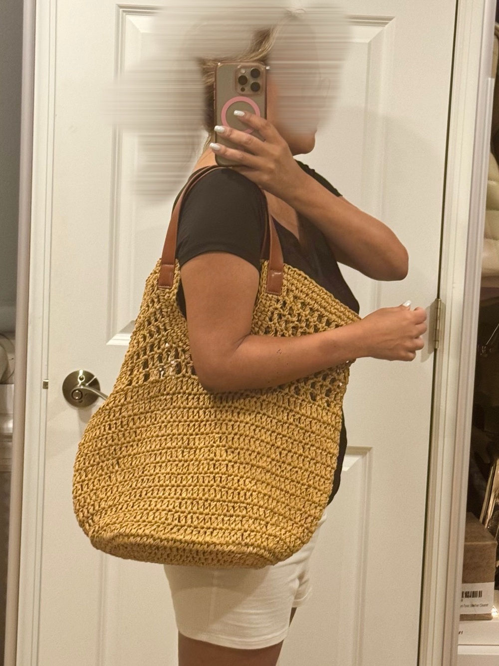 Banana Republic Crochet Tote with faux leather Brown Handles - Picture 5 of 5